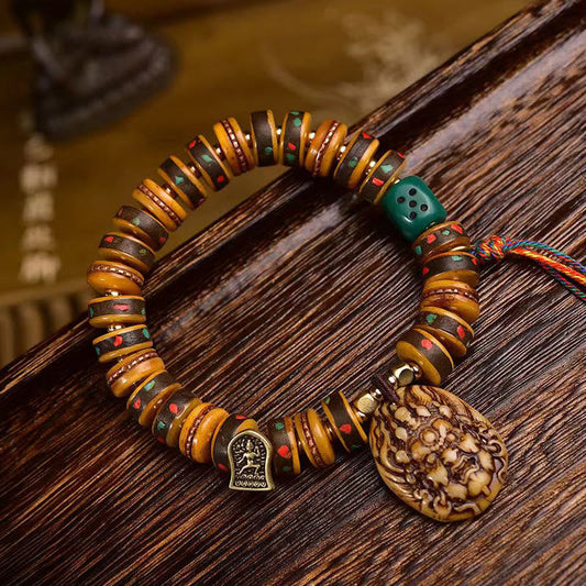 Buddha Stones Tibetan Camel Bone Dice Tassel Protection Bracelet