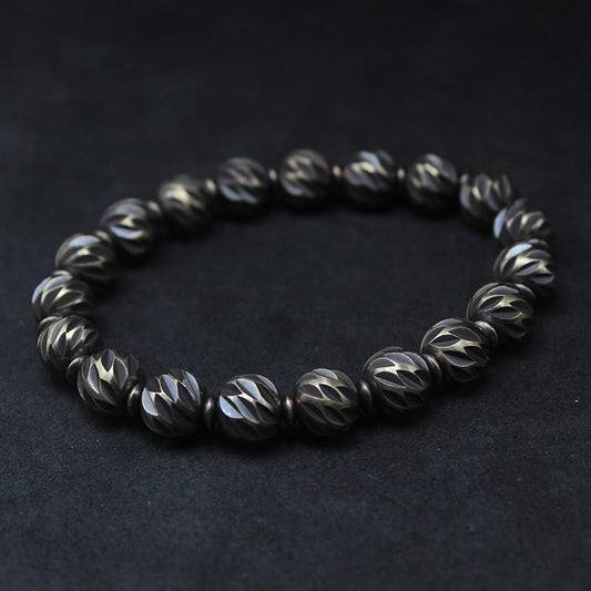 Buddha Stones Distressed Knife Carving Pattern Copper Brass Beads Wealth Bracelet