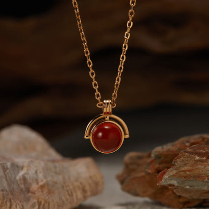 Buddha Stones Red Agate Tiger Eye Aquamarine Moonstone 925 Sterling Silver Confidence Necklace Pendant