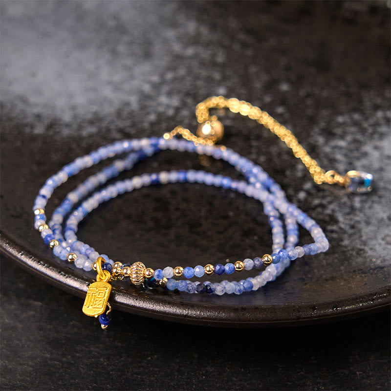 Buddha Stones 3mm Ultra-thin Beads Natural Lazurite Lapis Lazuli Triple Wrap Fu Character Positive Bracelet