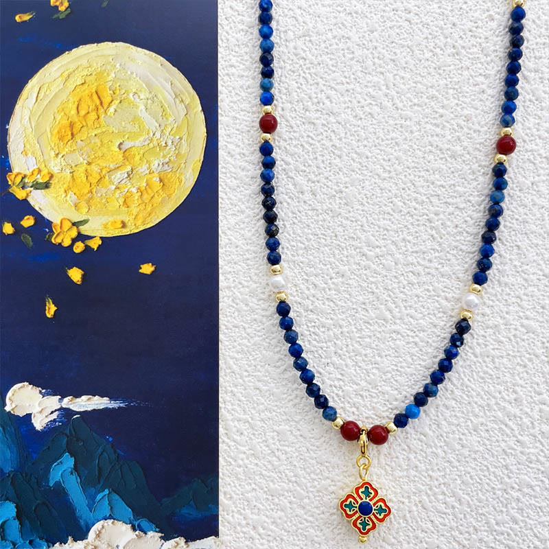 Buddha Stones Lazurite Lapis Lazuli Pearl Positive Necklace Pendant