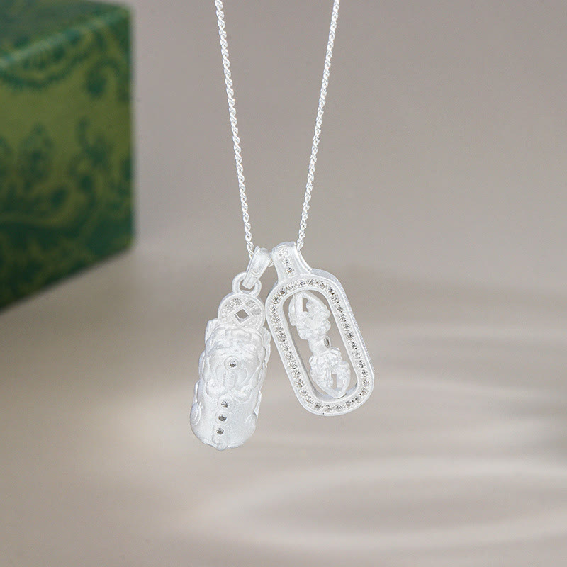 Buddha Stones 925 Sterling Silver Mini Pixiu Dorje Vajra Wealth Necklace Pendant