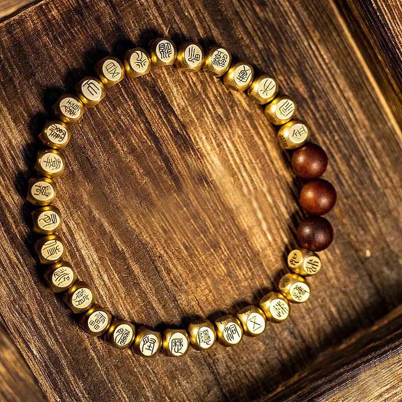 Buddha Stones Copper Brass Lightning Struck Jujube Wood Beads Wealth Bracelet