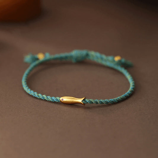 Buddha Stones Copper Lucky Koi Fish Luck Rope Bracelet