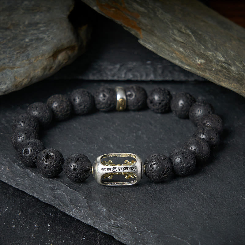 Buddha Stones Natural Lava Rock Om Mani Padme Hum Dorje Vajra Healing Bracelet
