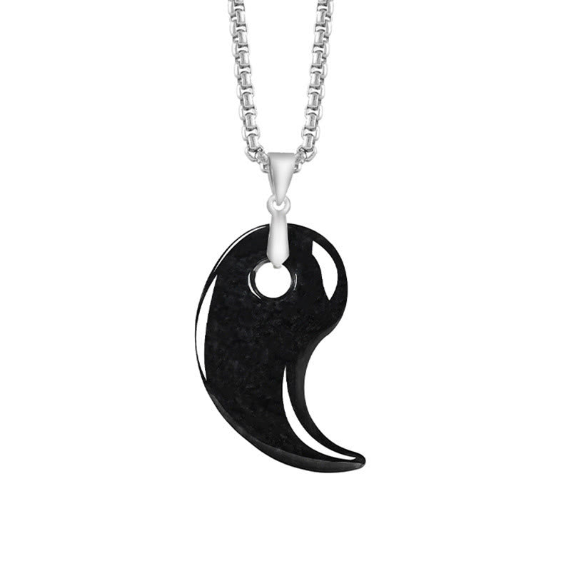 Buddha Stones Teardrop Design Jade Titanium Steel Chain Necklace Luck Pendant