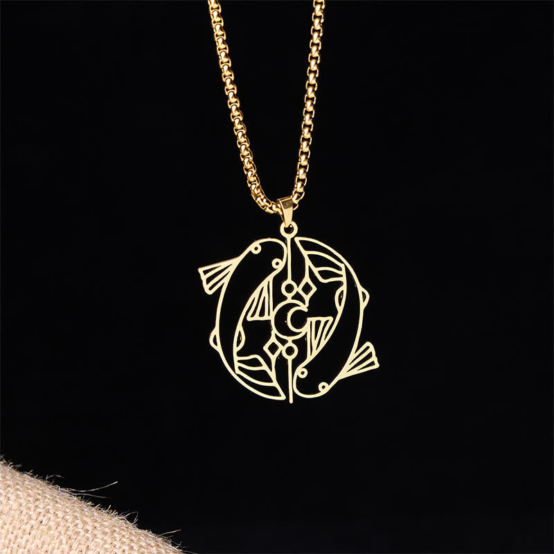 Buddha Stones Koi Fish Hollow Design Stainless Steel Luck Necklace Pendant