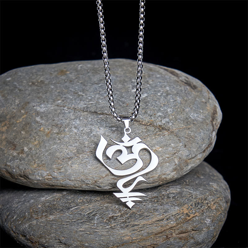 Buddha Stones Om Symbol Geometry Design Stainless Steel Connection Necklace Pendant