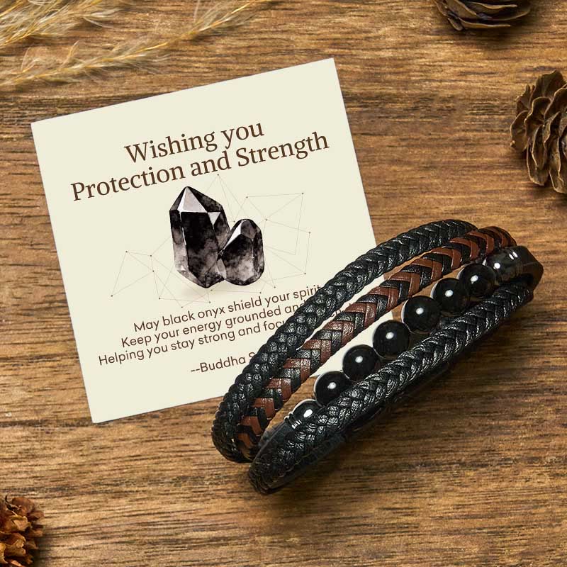 Buddha Stones "wishing You Protection and Strength" Black Onyx Bracelet Includes Gift Message Card