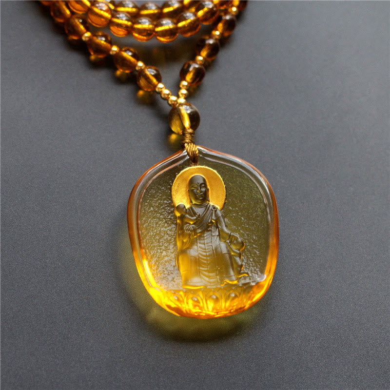 Buddha Stones Tibetan Buddha Liuli Crystal Ksitigarbha Bodhisattva Serenity Necklace Pendant