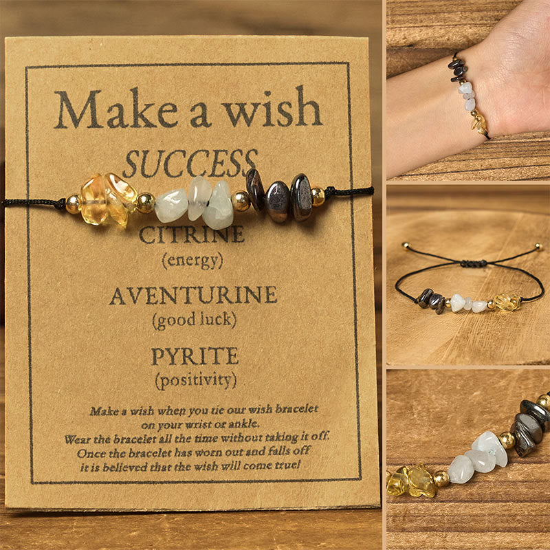 Buddha Stones Citrine Green Aventurine Pyrite Success Rope Card Bracelet