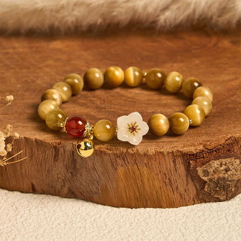 Buddha Stones Natural Golden Tiger Eye Bell Flower Courage Bracelet