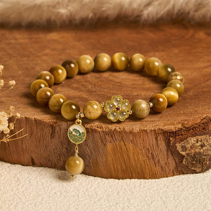 Buddha Stones Natural Golden Tiger Eye Bell Flower Courage Bracelet