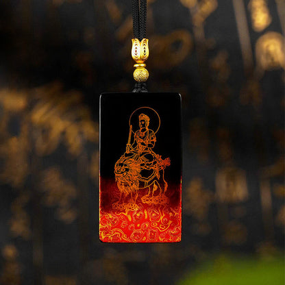 Buddha Stones Chinese Zodiac Natal Buddha Fu Character Lacquer Craft Sandalwood Pendant Necklace