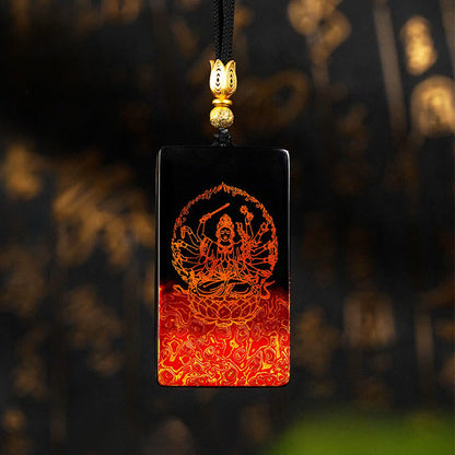 Buddha Stones Chinese Zodiac Natal Buddha Fu Character Lacquer Craft Sandalwood Pendant Necklace