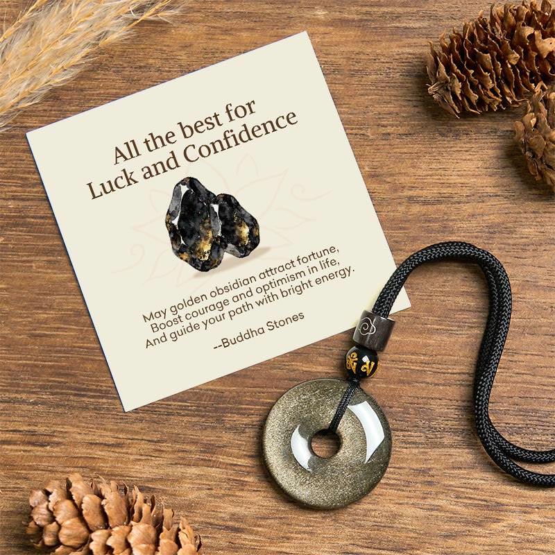 Buddha Stones "all the Best for Luck and Confidence" Obsidian Necklace Includes Gift Message Card