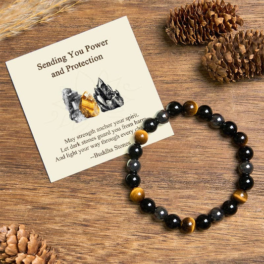 Buddha Stones "sending You Power and Protection" Tiger's Eye Bracelet Includes Gift Message Card