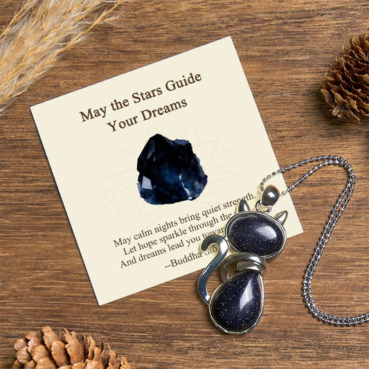Buddha Stones "may the Stars Guide Your Dreams" Cat Sandstone Necklace Includes Gift Message Card