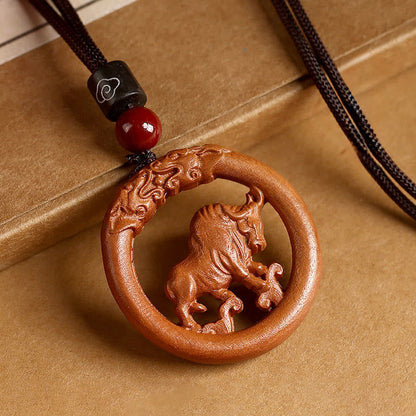 Buddha Stones Peach Wood Chinese Zodiac Year of the Horse Ward Off Evil Spirits Necklace Pendants
