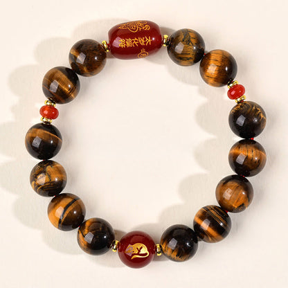 Buddha Stones 12 Chinese Zodiac Natural Tiger Eye Red Agate Protection Bracelet