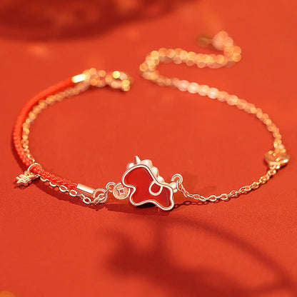 Buddha Stones 925 Sterling Silver Year of the Horse Coin Charm Red Agate Blessing Necklace Pendant