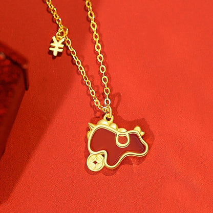 Buddha Stones 925 Sterling Silver Coin Red Agate Year of the Horse Asymmetric Protection Earrings
