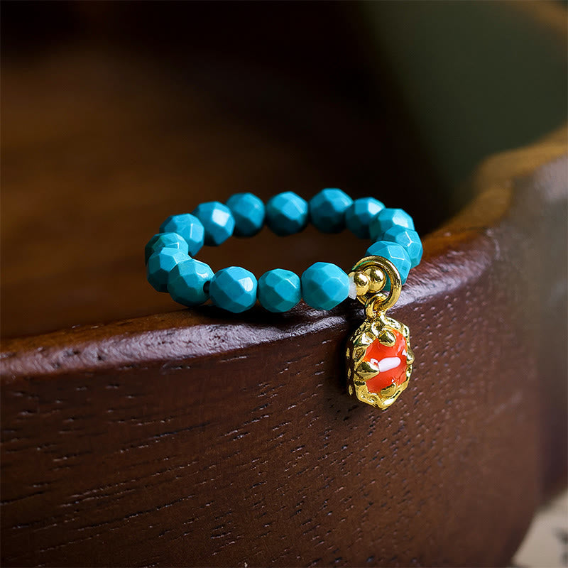 Buddha Stones 4mm Ultra-fine Turquoise Faceted Bead Design Strength Elastic Ring