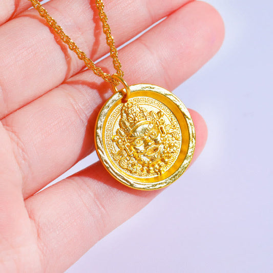 Buddha Stones 24k Gold Plated Brass Yellow Jambhala Prosperity Protection Chain Pendant Necklace