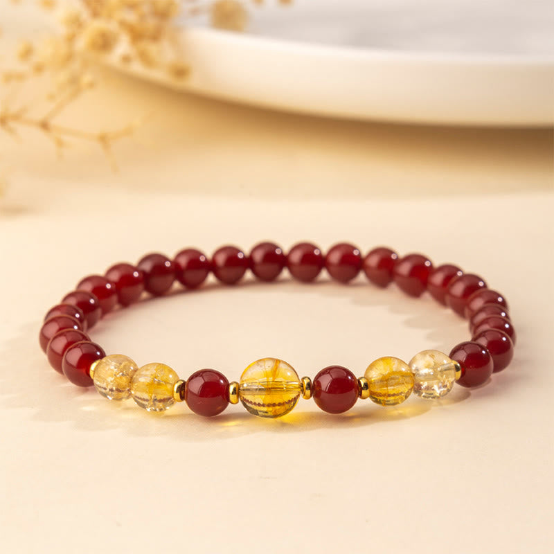 Buddha Stones Red Agate Citrine Confidence Pleasure Bracelet
