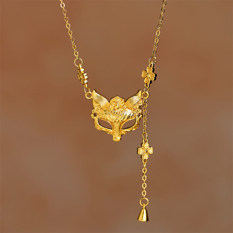 Buddha Stone 24k Gold Plated Brass Fox Flower Design Tassel Pendant Necklace