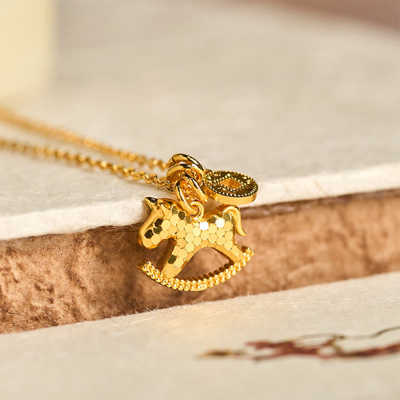 Buddha Stones Year of the Horse 24k Gold Plated Copper Coin Necklace Pendant