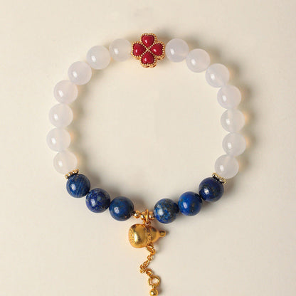 Buddha Stones Four Leaf Clover Flower Gourd South Red Agate White Agate Positive Beaded Bracelet