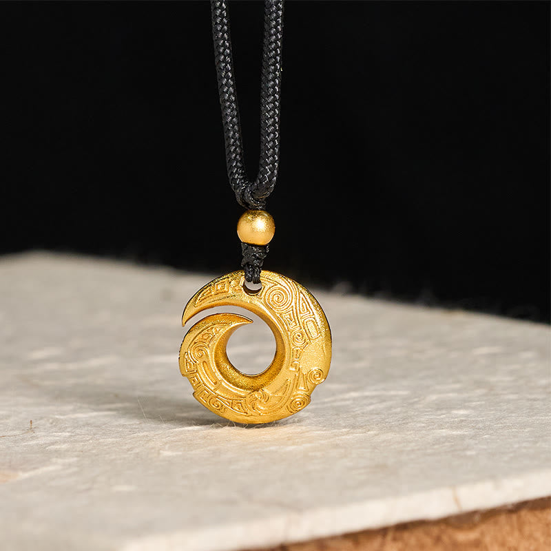 Buddha Stones 24k Gold Plated Brass Peace Buckle Black Rope Auspicious Necklace Pendant