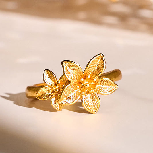 Buddha Stones Lilac Flower Adjustable 24k Gold Plated Copper Brass Ring