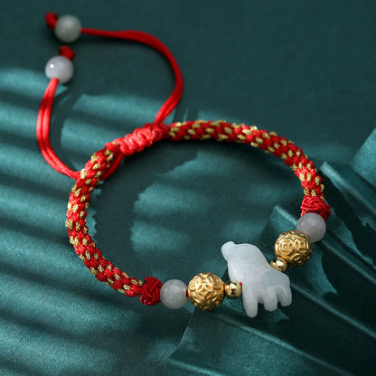 Buddha Stones Chinese Zodiac Jade Silver Beads Year of the Horse Red String Luck Bracelet