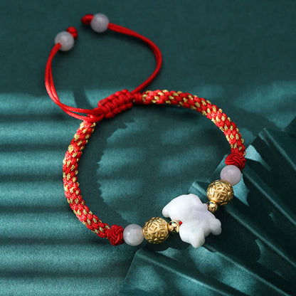 Buddha Stones Chinese Zodiac Jade Silver Beads Year of the Horse Red String Luck Bracelet