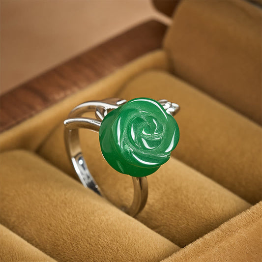 Buddha Stones Rose Green Jasper Copper Plated Silver Adjustable Balance Ring