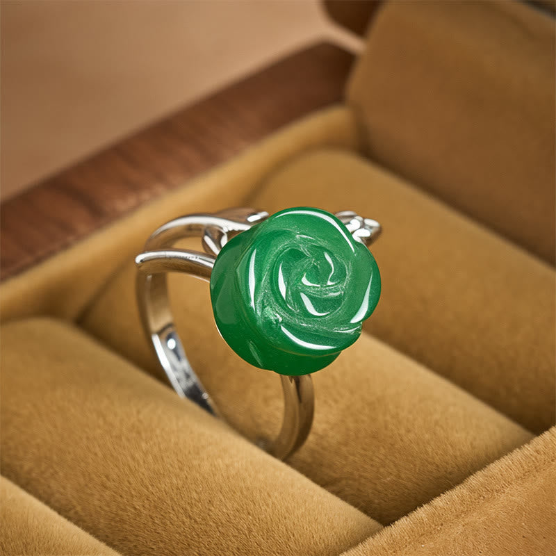 Buddha Stones Rose Green Jasper Copper Plated Silver Adjustable Balance Ring