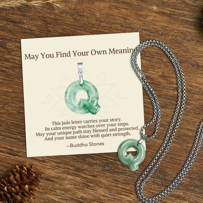 Buddha Stones "may You Find Your Own Meaning" Natural A-z Letter Jade Titanium Steel Chain Necklace Includes Gift Message Card