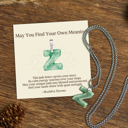 Buddha Stones "may You Find Your Own Meaning" Natural A-z Letter Jade Titanium Steel Chain Necklace Includes Gift Message Card
