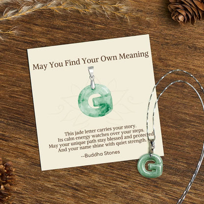 Buddha Stones "may You Find Your Own Meaning" Natural A-z Letter Jade 925 Sterling Silver Chain Necklace Includes Gift Message Card