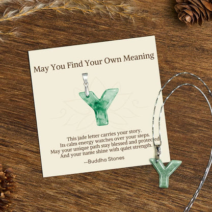 Buddha Stones "may You Find Your Own Meaning" Natural A-z Letter Jade 925 Sterling Silver Chain Necklace Includes Gift Message Card