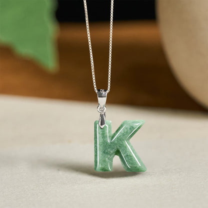 Buddha Stones Natural A-z Letter Jade 925 Sterling Silver Silm Chain Prosperity Necklace Pendant