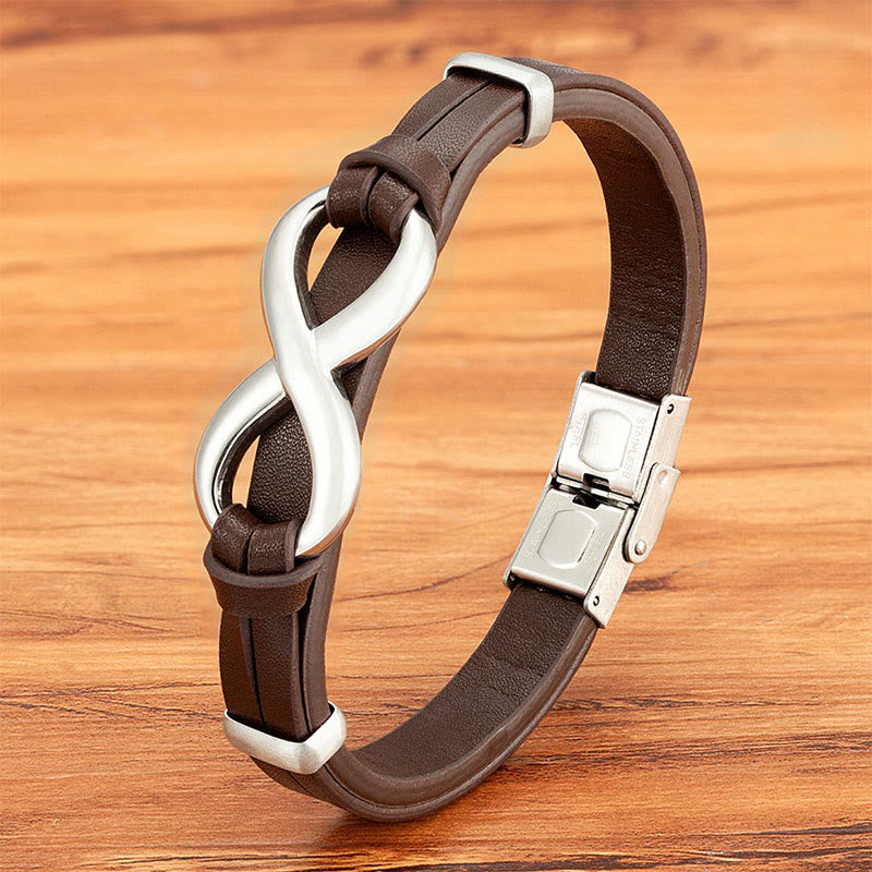 Buddha Stones Infinitely Design Titanium Steel Multicolored Leather Strengthen Bracelet