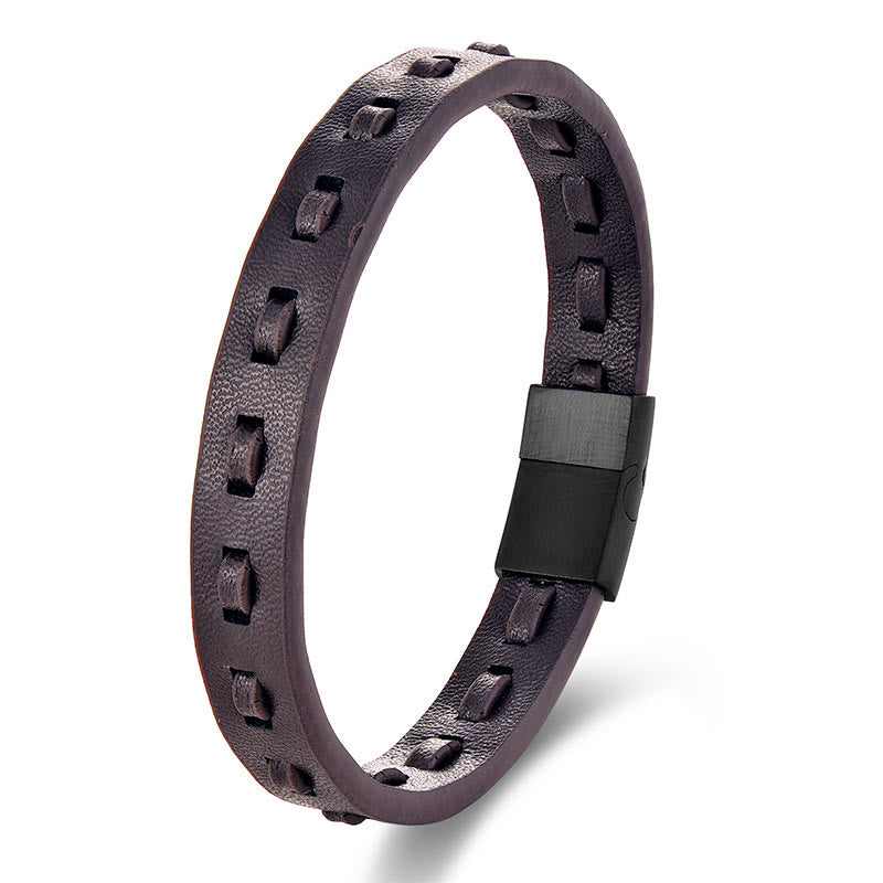 Buddha Stones Titanium Steel Buckle Multilayered Braided Leather Calm Bracelet