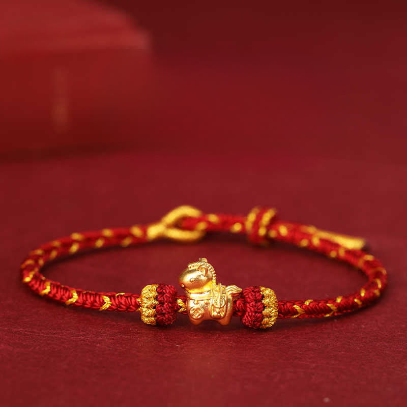 Buddha Stones 999 Gold Year of the Horse Braided String Rope Luck Adjustable Bracelet