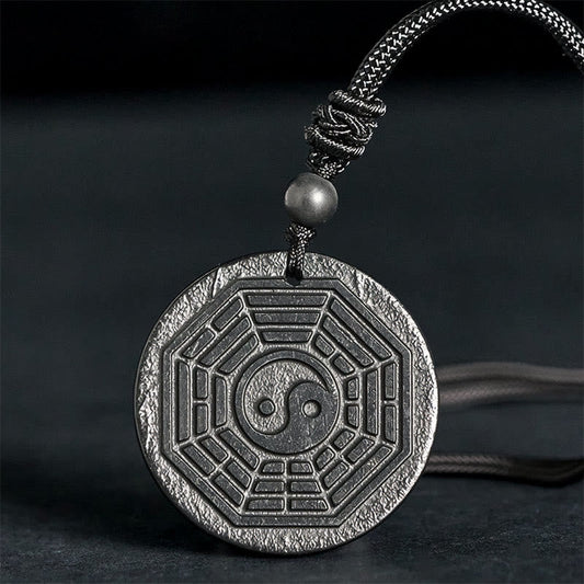 Buddha Stones Authentic Shungite Stone Yin Yang Bagua Protection Necklace Pendant