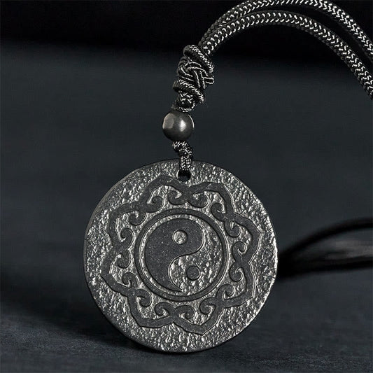 Buddha Stones Tai Chi Yin Yang Symbol Authentic Shungite Stone Inner Strength Necklace Pendant