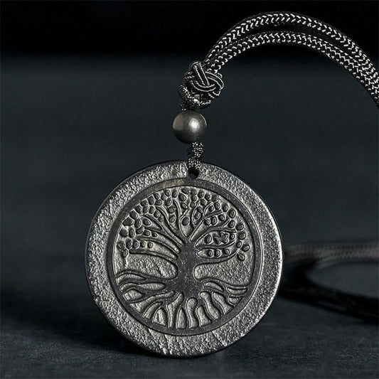 Buddha Stones the Tree of Life Carving Pattern Authentic Shungite Stone Protection Necklace Pendant