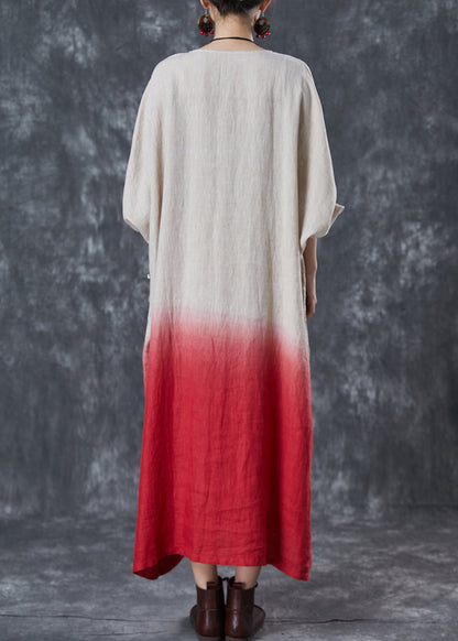 Gradient Color Embroidered Linen Ankle Dress Spring